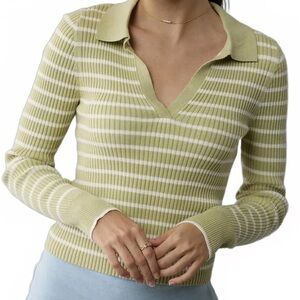 American Eagle Outfitters Green and Cream Striped Top